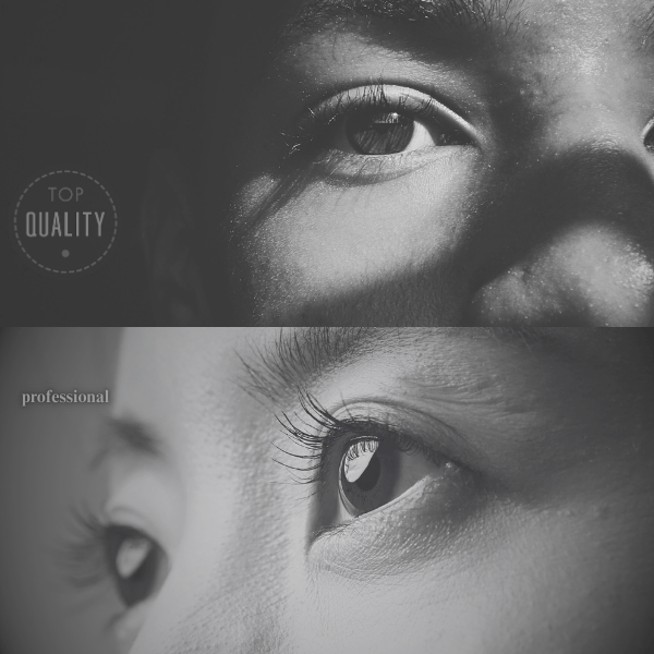 モノクロの画像で、上下に鋭い眼差しの目元が配置されている。上部には「TOP QUALITY」、下部には「professional」という文字が添えられている。