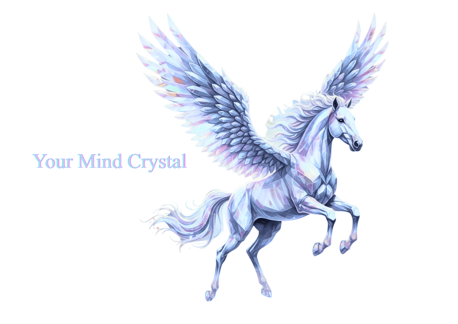 未来を象徴するクリスタルのペガサス。Yクリスタル探偵社の理念である「Your Mind Crystal」のロゴ。