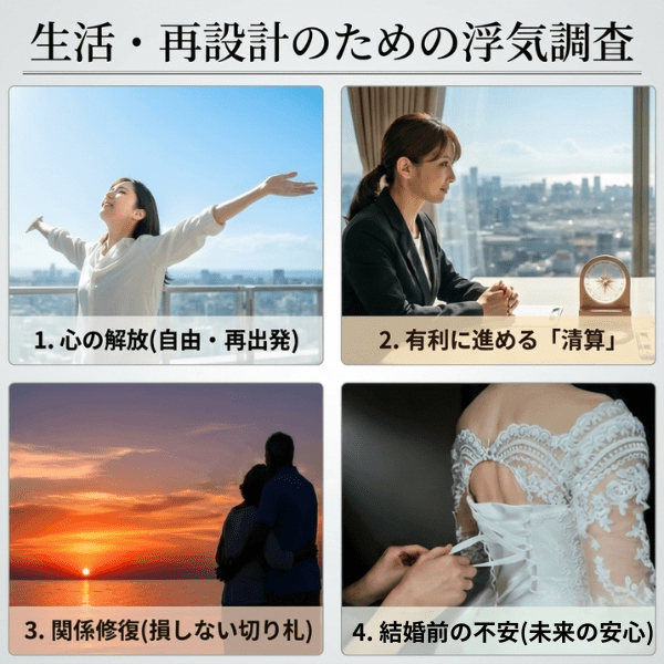 心の解放、関係修復など未来の再設計によるための浮気調査。